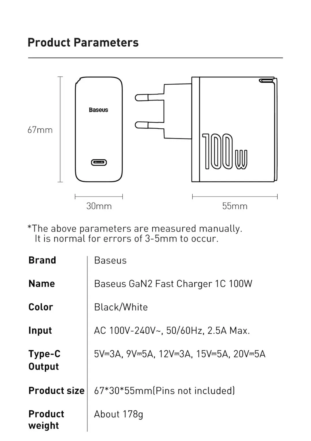 baseus charger usb c 100w q.c 5.0 gan2 fast with cable type c black tzccgan l01 pic 06