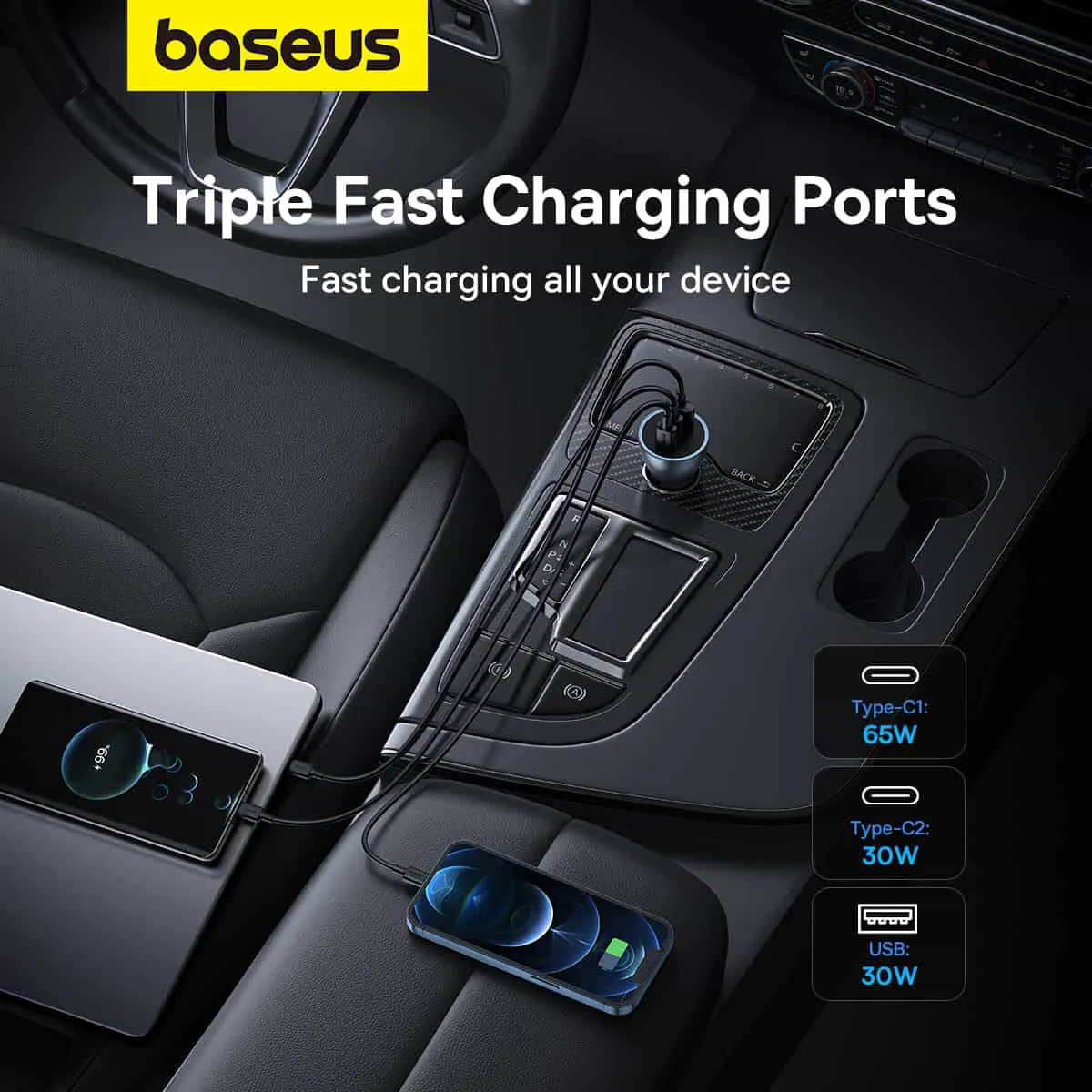 baseus golden contactor pro gan fast charging car charger u 2c 65w c00035202841 00 11