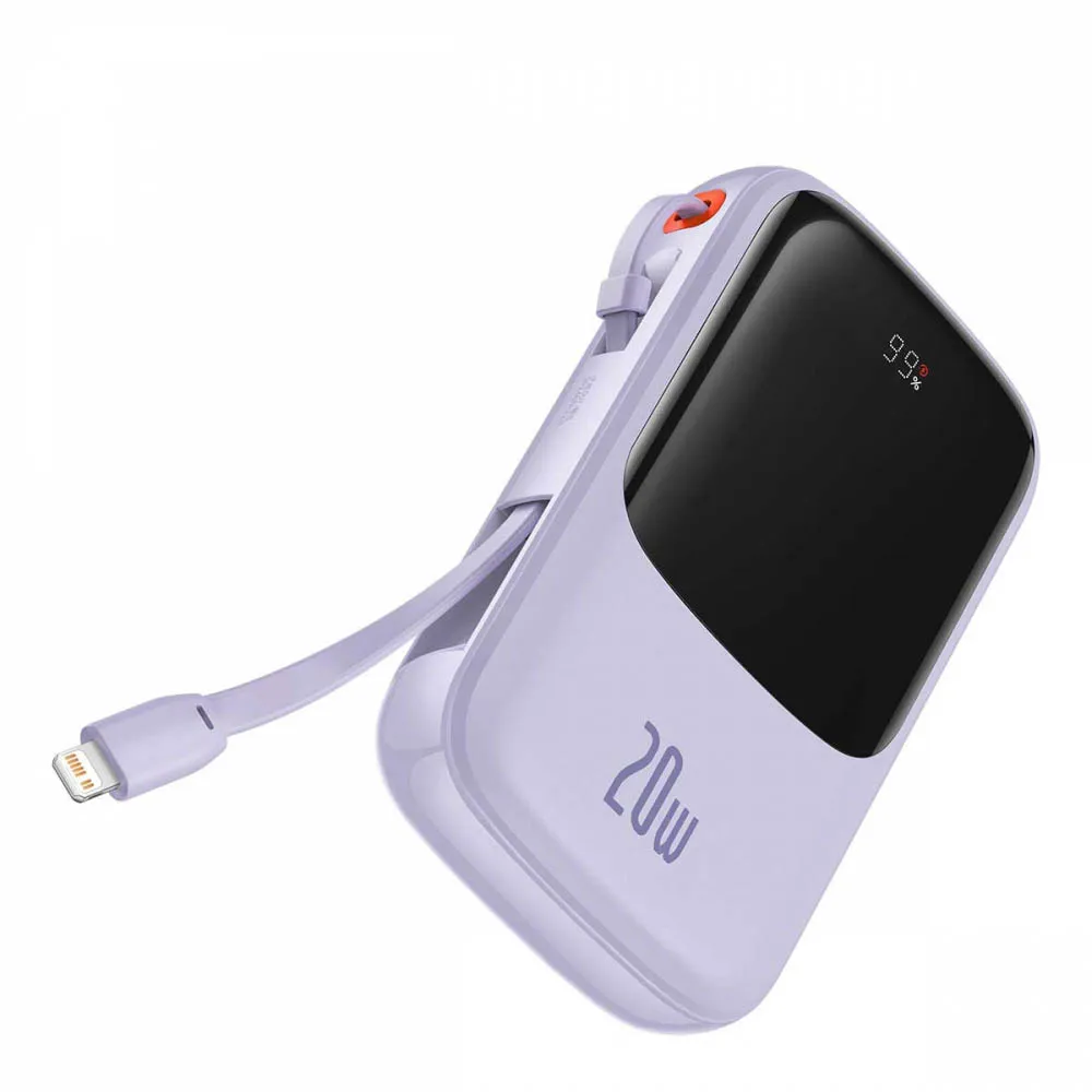 baseus qpow power bank 10000mah built in lightning 20w quick charge cable scp afc fcp purple ppqd020005 04