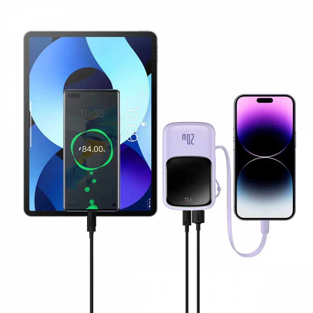 baseus qpow power bank 10000mah built in lightning 20w quick charge cable scp afc fcp purple ppqd020005 08