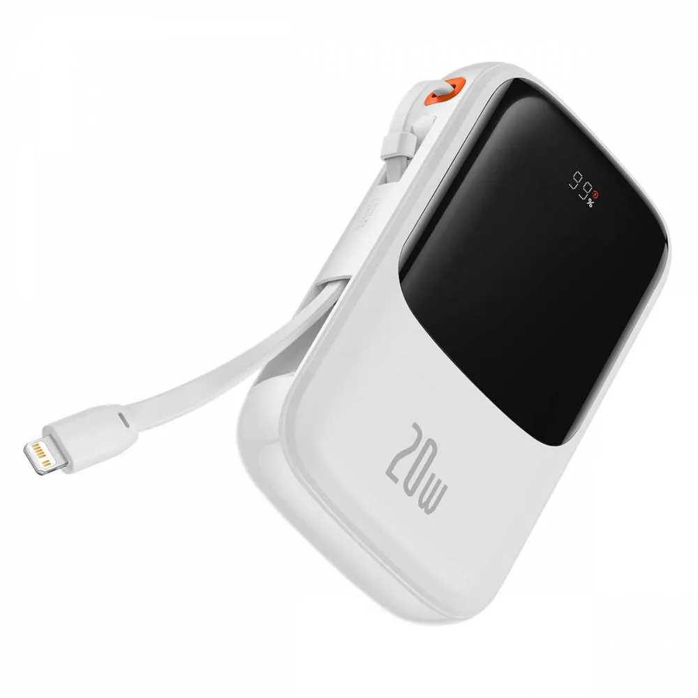 baseus qpow power bank 10000mah built in lightning 20w quick charge cable scp afc fcp white ppqd020002 04