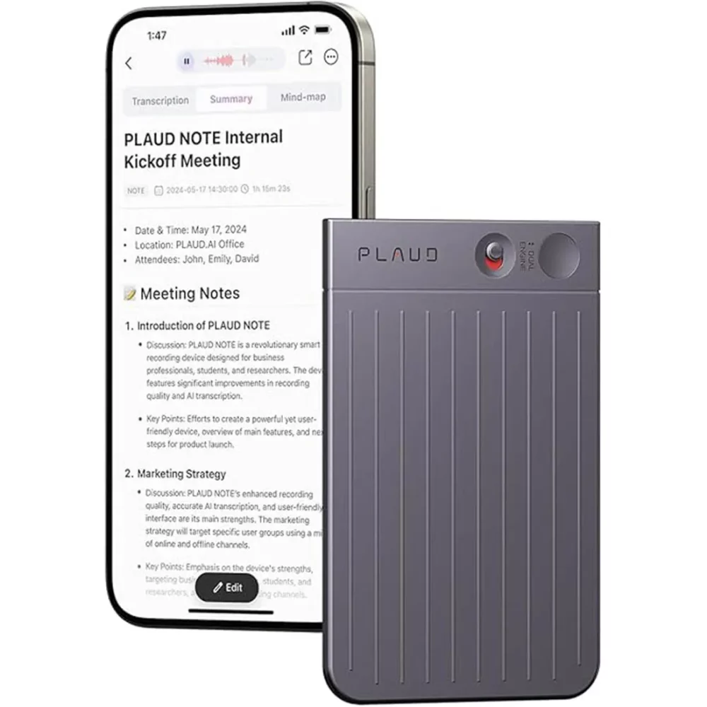PLAUD Note — AI-диктофон с ChatGPT, записью звонков и поддержкой 112 языков (чёрный)